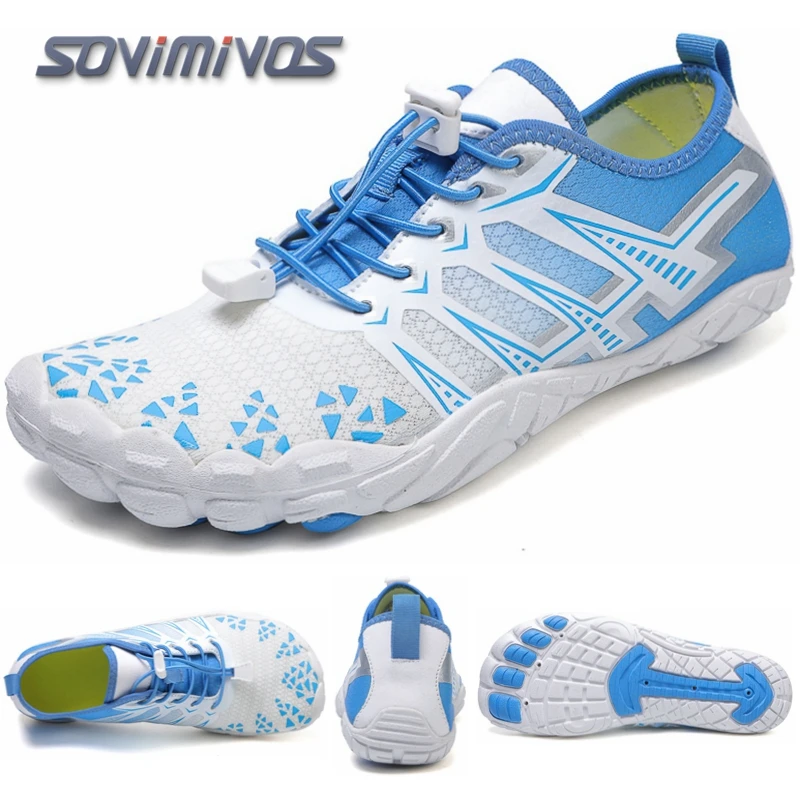 chaussures aquatiques géométriques bleues